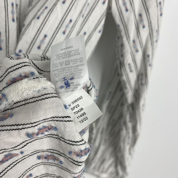 LOFT Top Size XL White Clip Ruffle Stripe Long Sleeve Shirt Button Up Prairie - Picture 7 of 7
